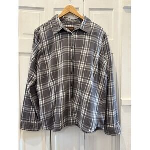 Lincoln Outfitters Women 2XL Flannel Shirt Plaid Grey White Grunge 90s Country‎